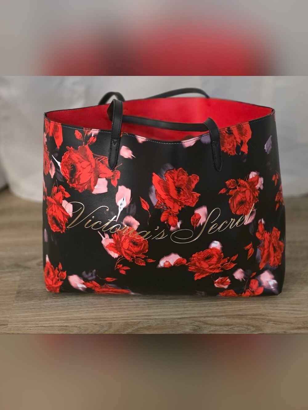 Victoria's Secret Floral Red and Black Tote Bag